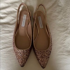 Rose gold glitter sling backs